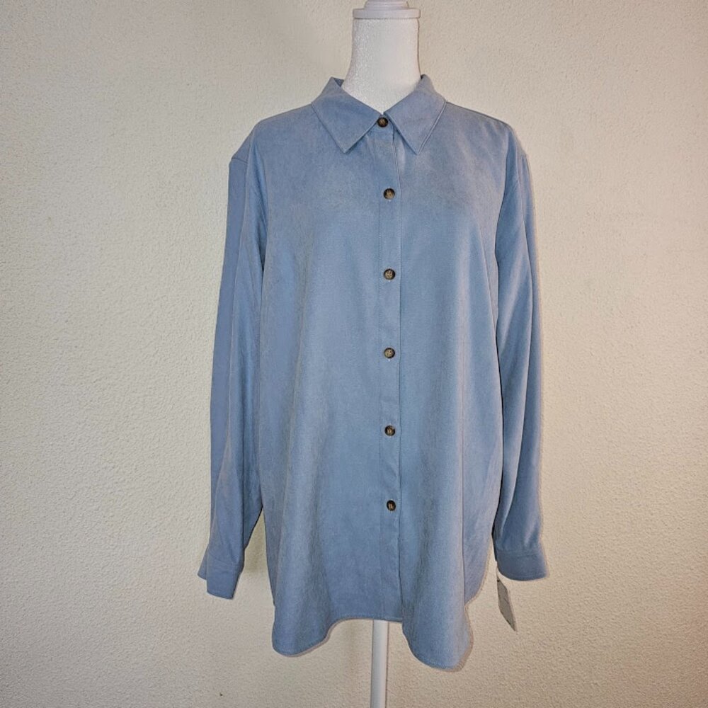 NWT Crazy Horse by Liz Claiborne Slate Blue Women's Large Button Up Long Sleeve